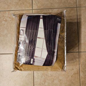 PAIR MODERN MILLEFLEURS KHAKI BROWN VELVET LINED 100" x 96" CURTAIN PANEL DRAPES